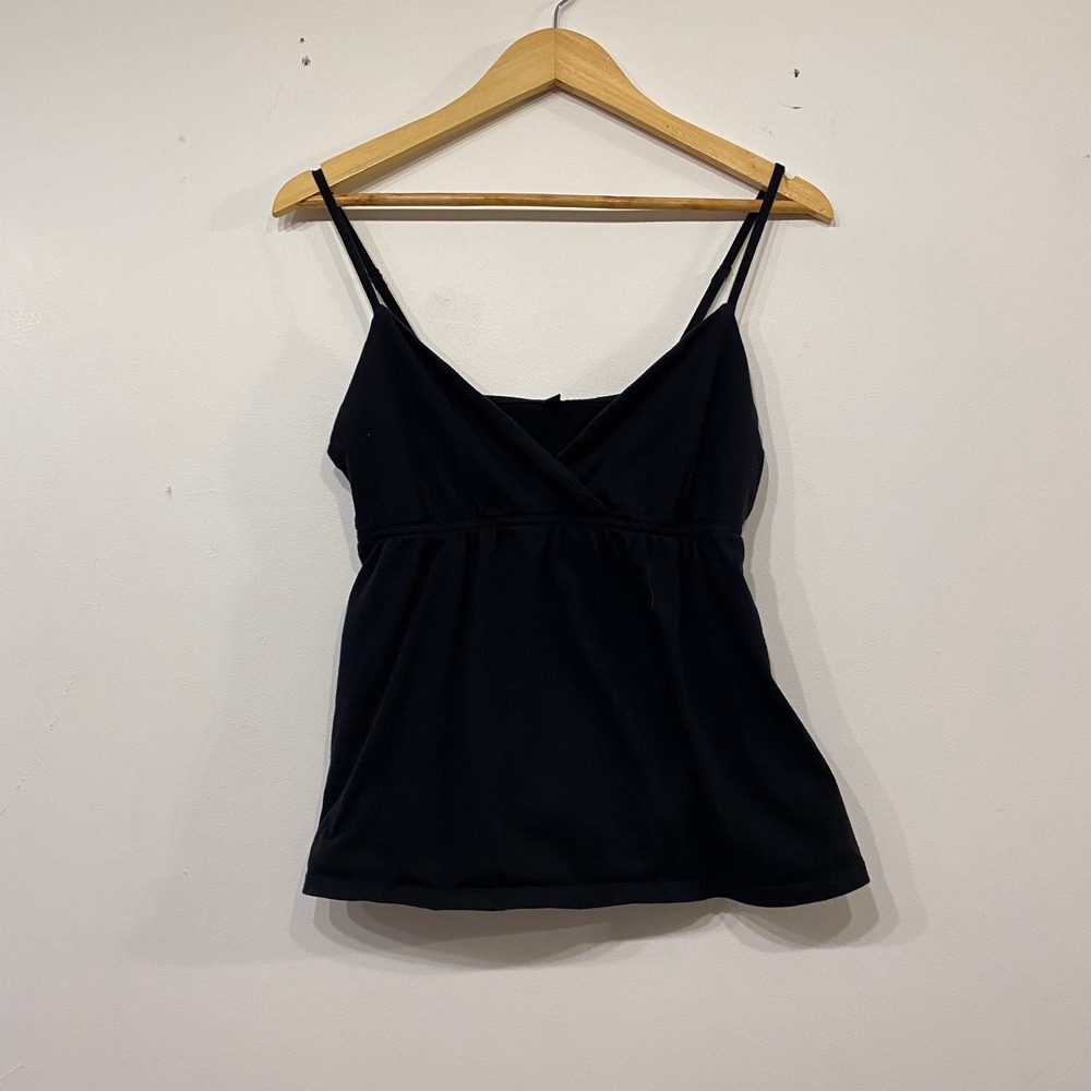 Uniqlo Black Empire Waist Camisole Top with Built-in Bra Surplice V-Neck Medium